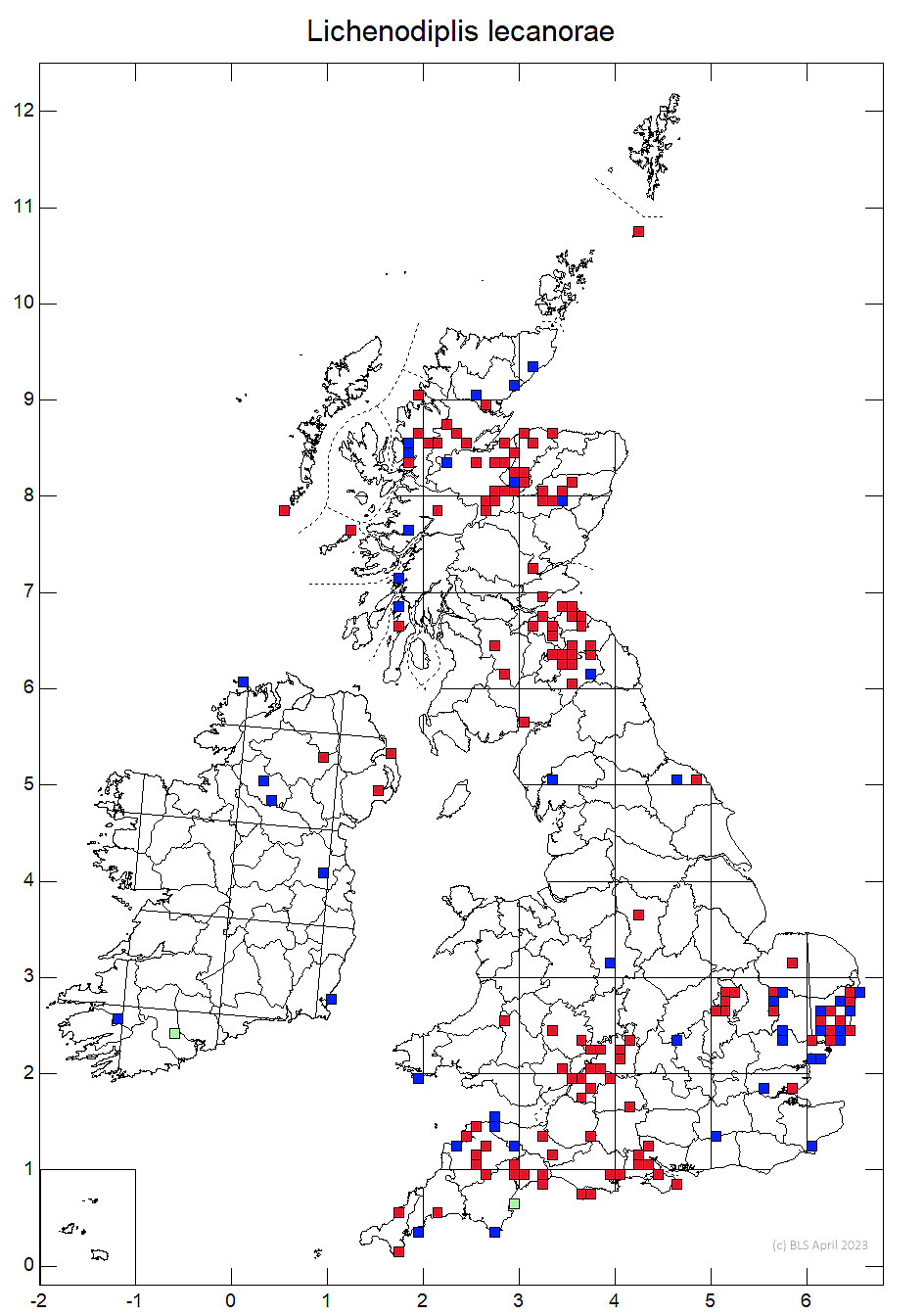 Lichenodiplis lecanorae 10km sq distribution map