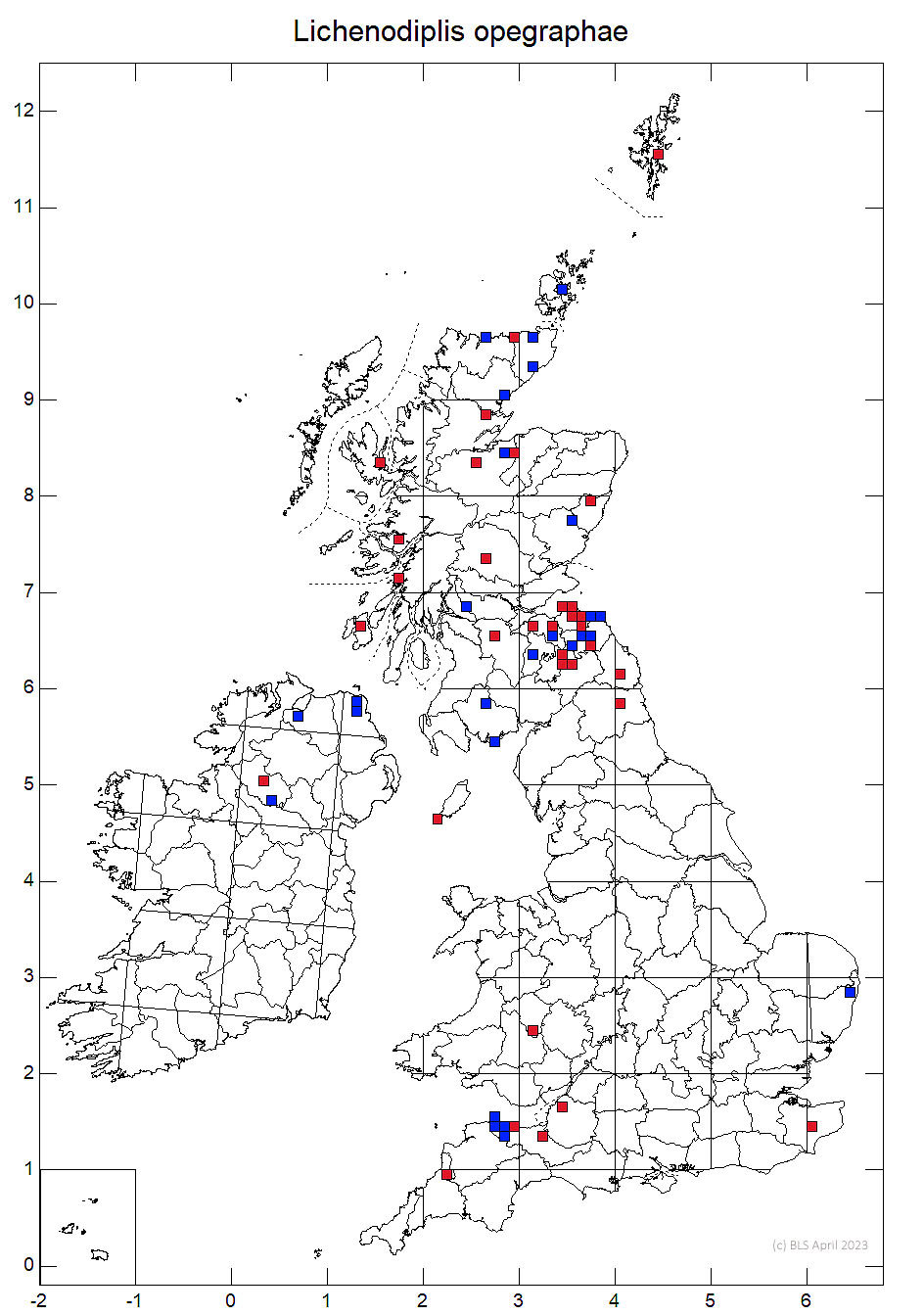 Lichenodiplis opegraphae 10km distribution map