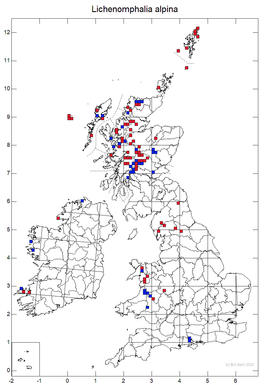Lichenomphalia alpina 10km sq distribution map