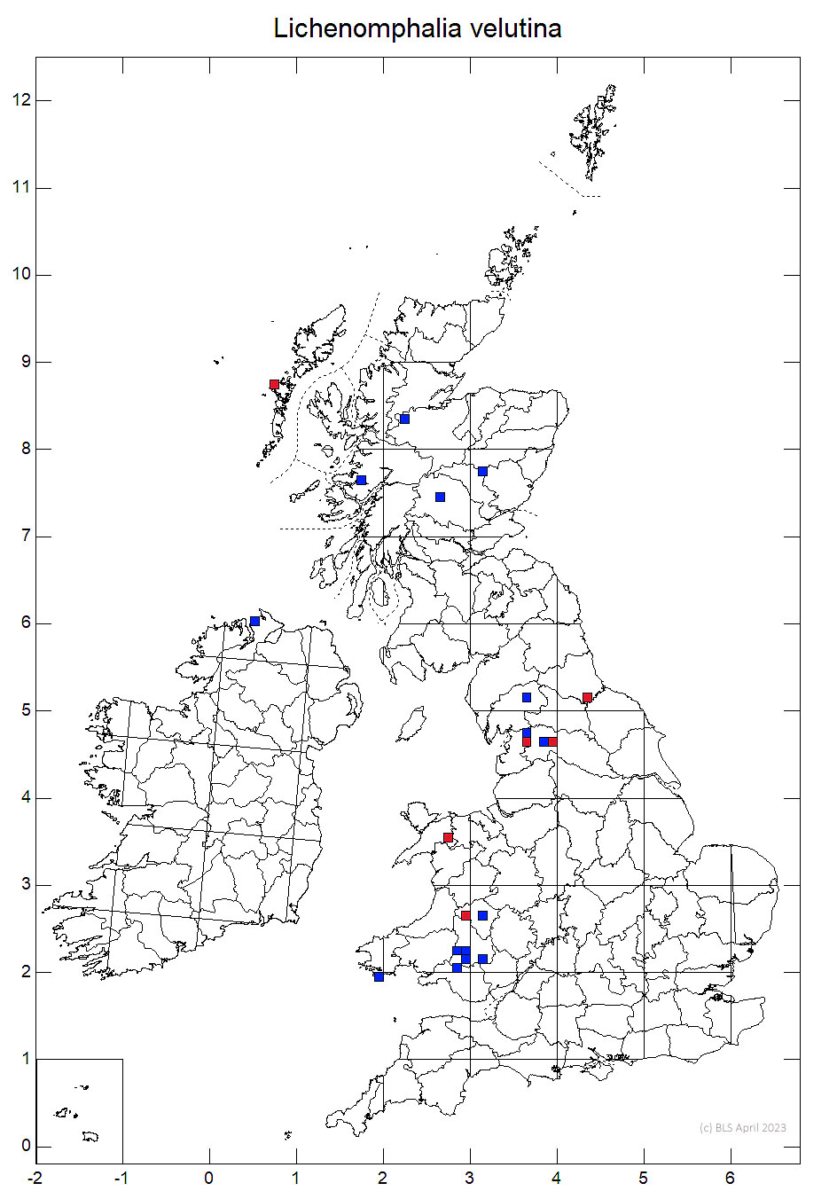 Lichenomphalia velutina 10km distribution map