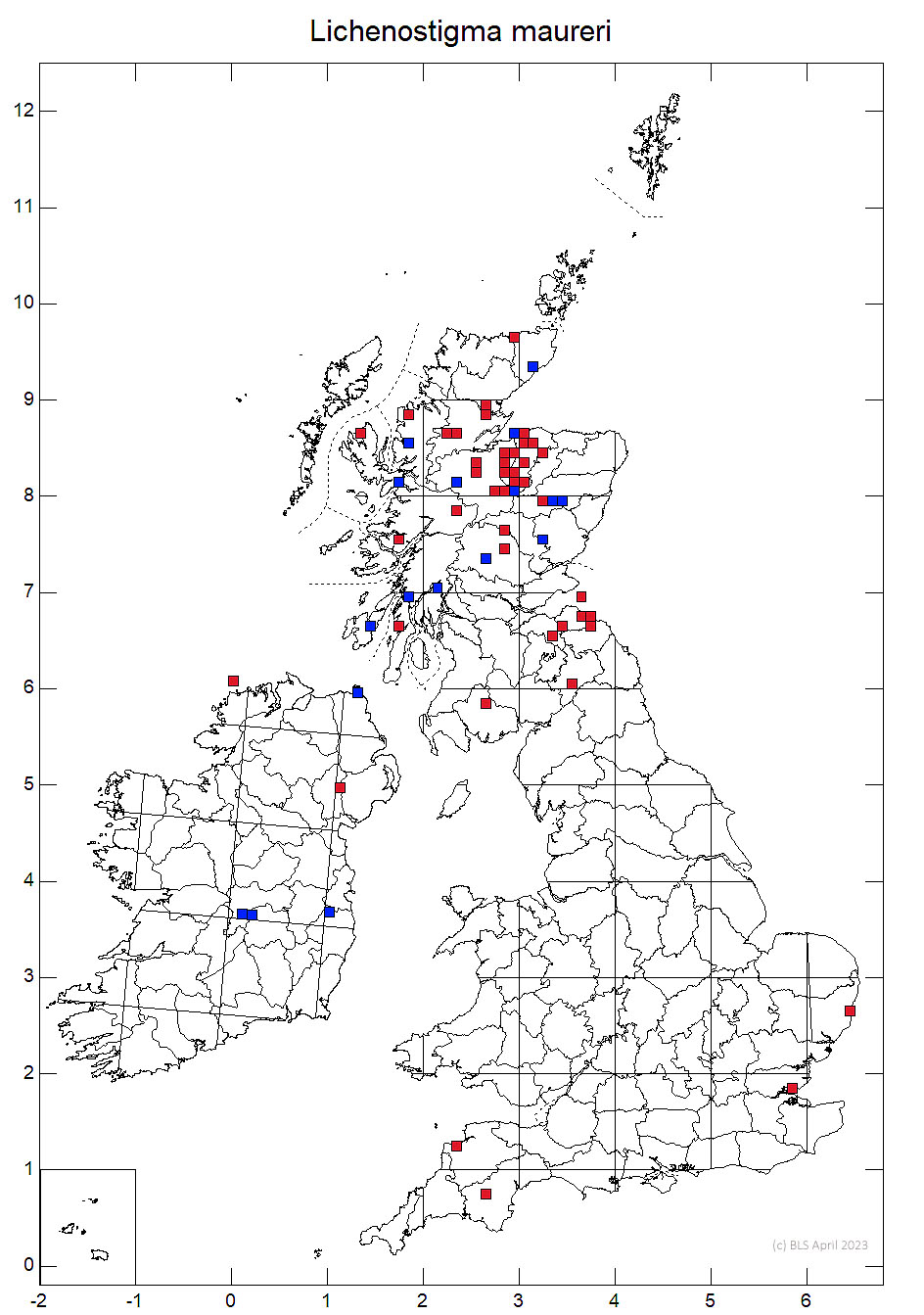 Lichenostigma maureri 10km sq distribution map