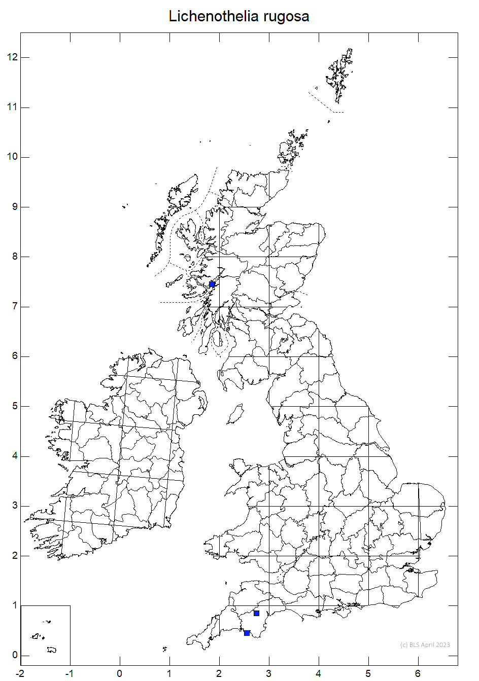 Lichenothelia rugosa 10km distribution map