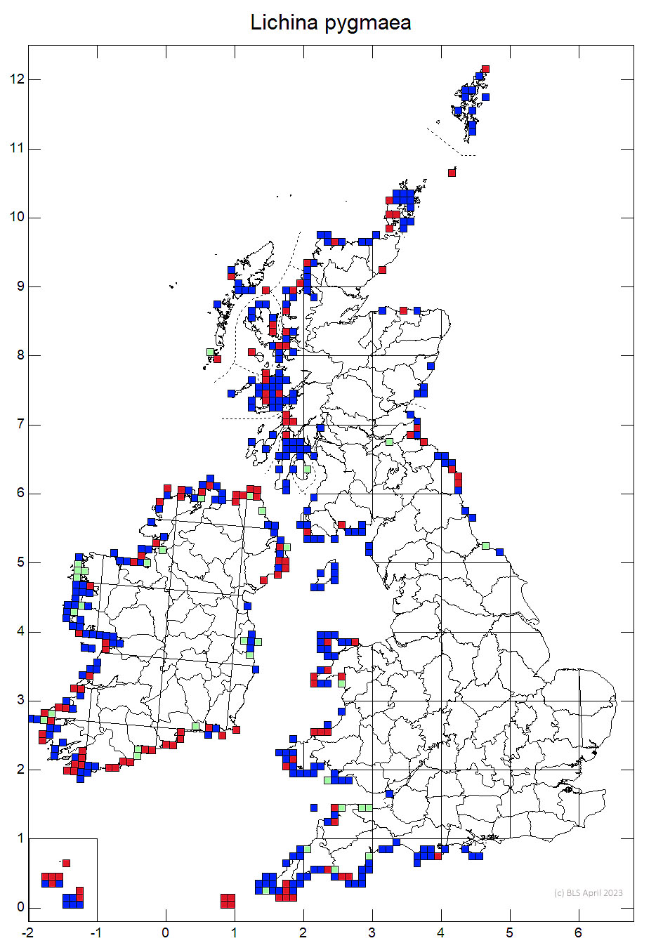 Lichina pygmaea 10km sq distribution map