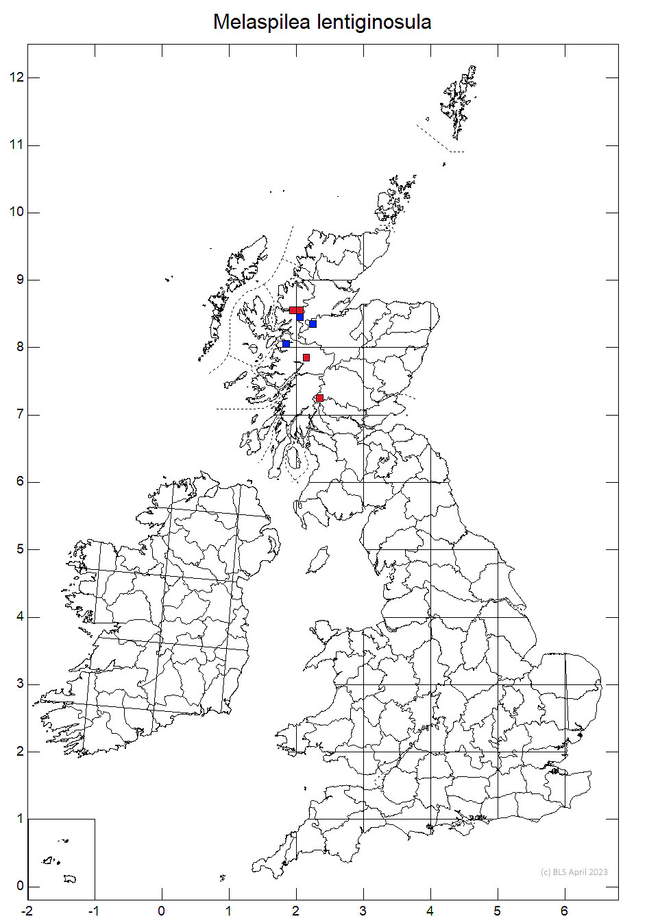 Melaspilea lentiginosula 10km sq distribution map