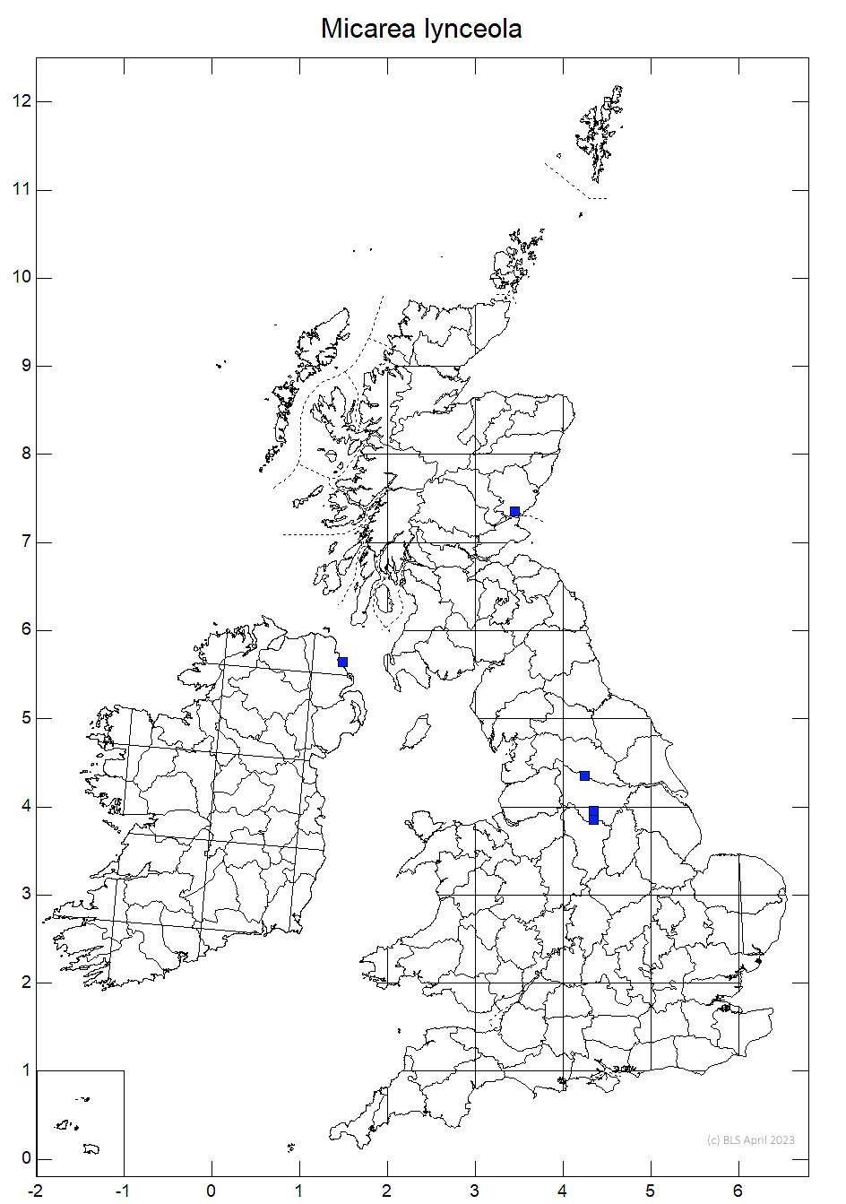 Micarea lynceola 10km sq distribution map