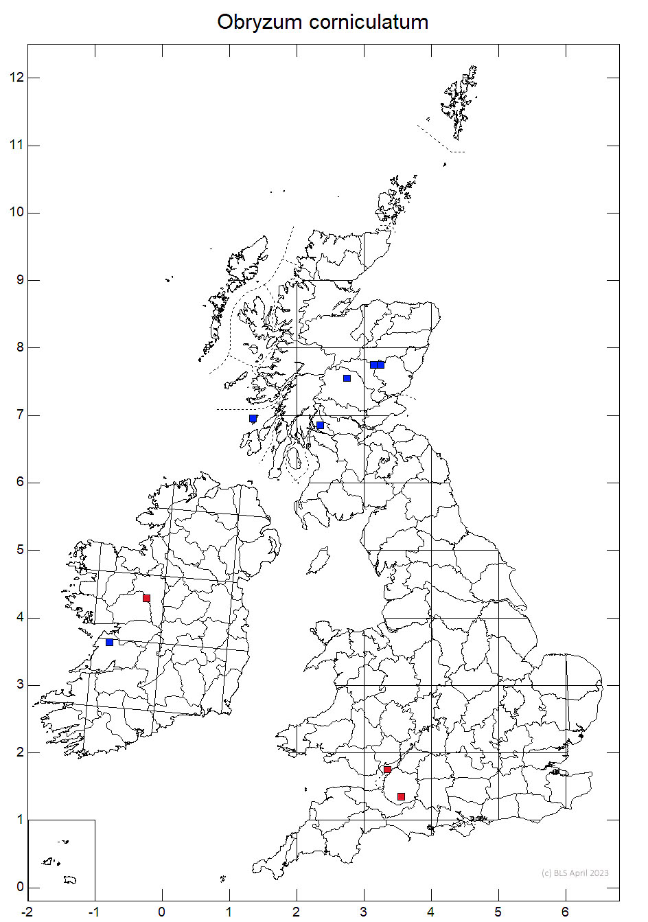Obryzum corniculatum 10km sq distribution map