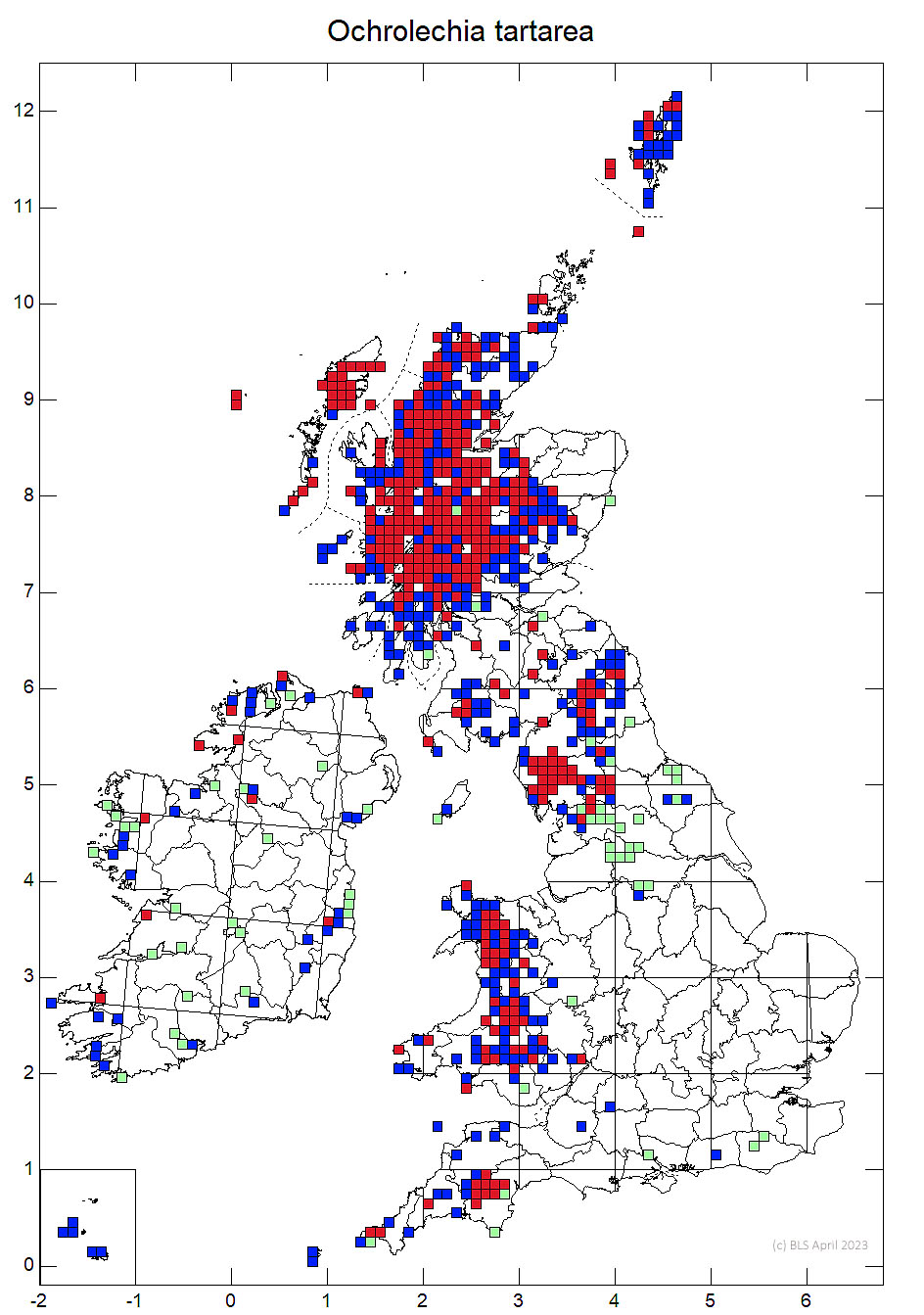 Ochrolechia tartarea 10km sq distribution map