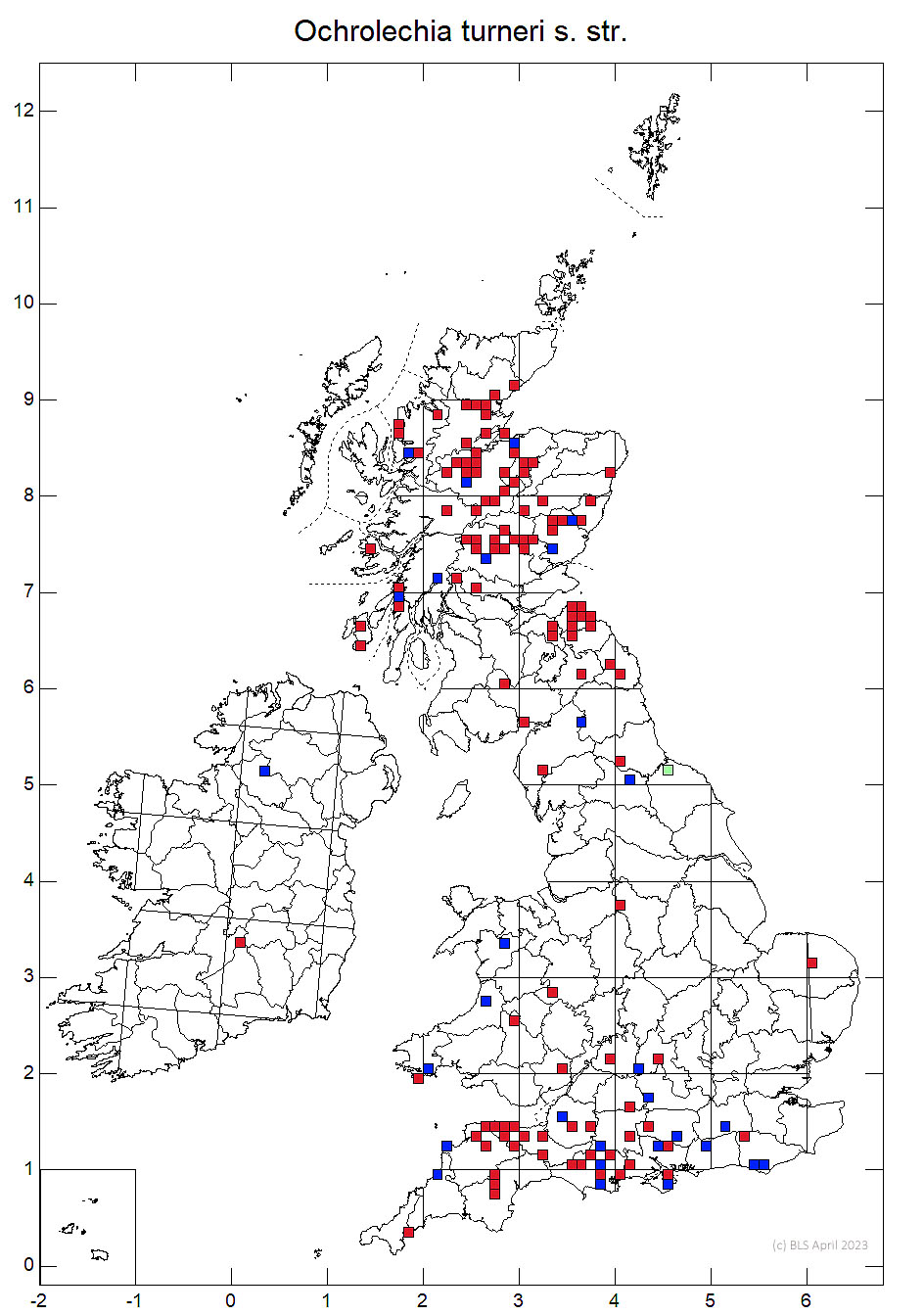 Ochrolechia turneri s. str. 10km sq distribution map