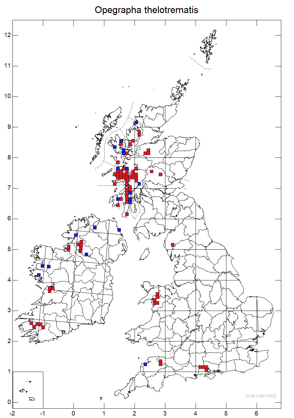 Opegrapha thelotrematis10km sq distribution map