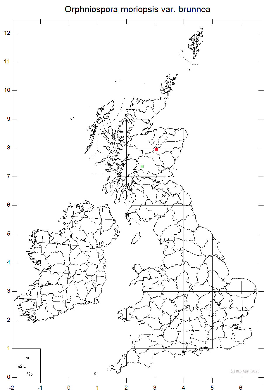 Orphniospora moriopsis var. brunnea 10km sq distribution map