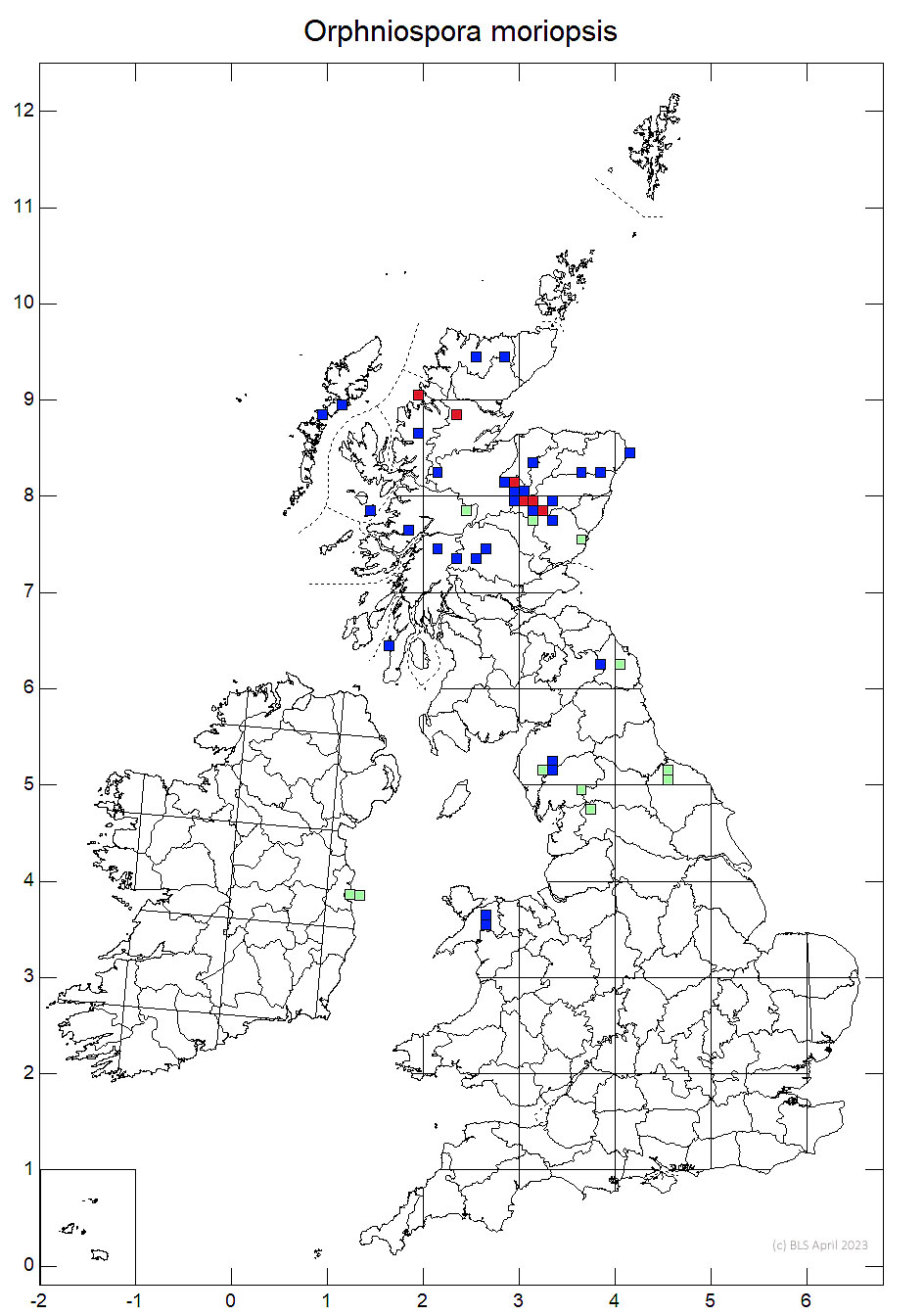Orphniospora moriopsis var. moriopsis 10km sq distribution map