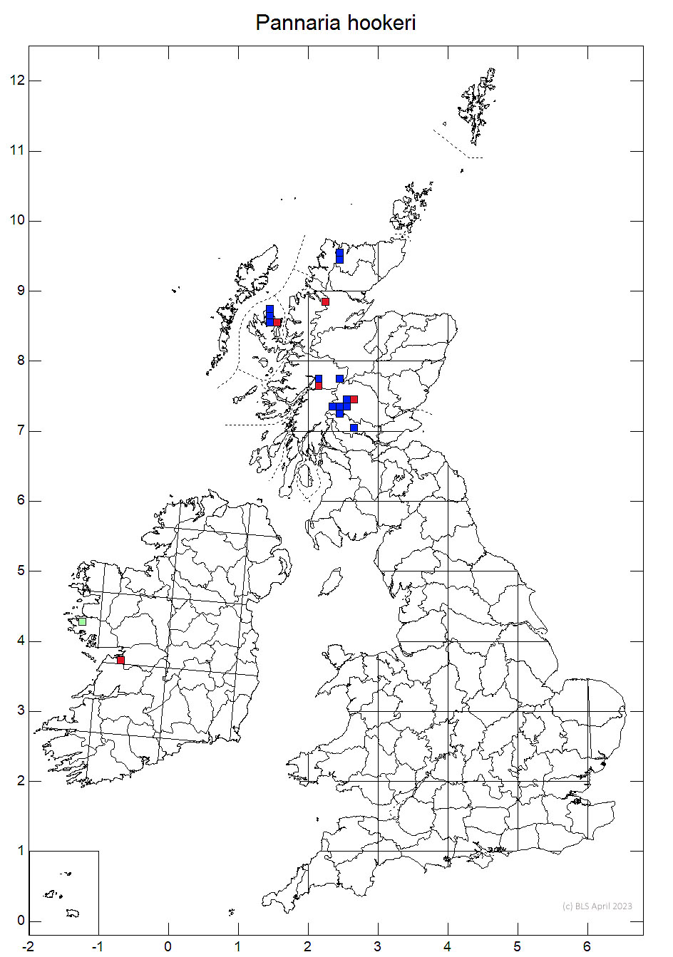 Pannaria hookeri 10km sq distribution map