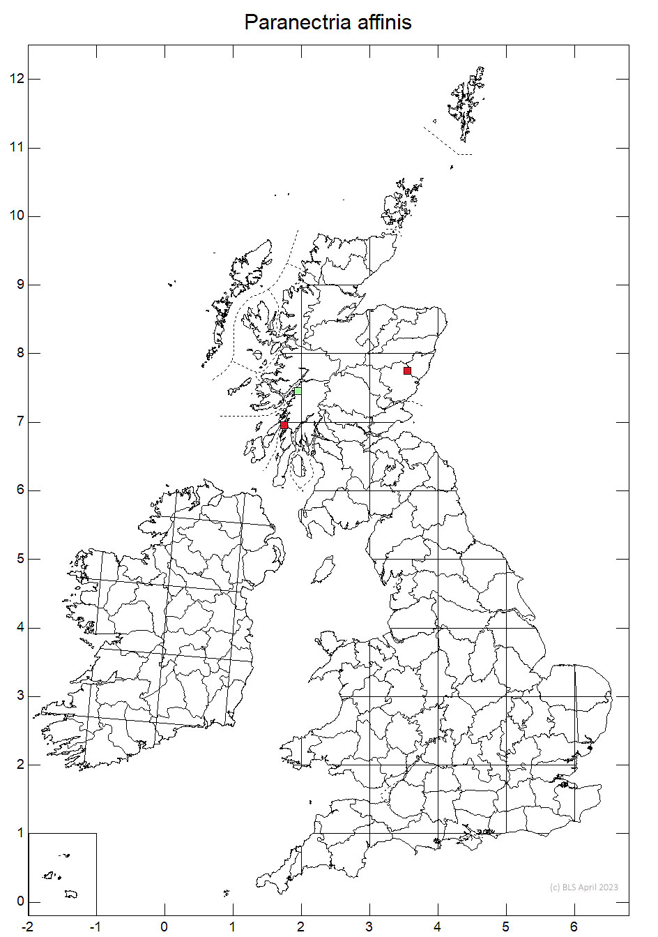 Paranectria affinis 10km sq distribution map
