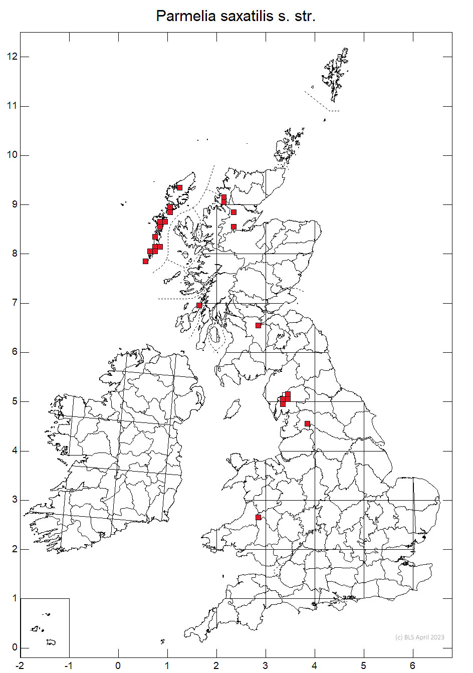 Parmelia saxatilis s. str. 10km distribution map