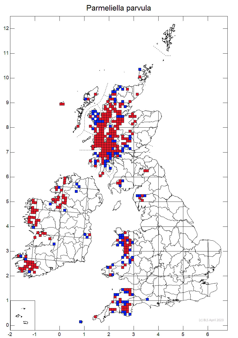 Parmeliella parvula 10km sq distribution map