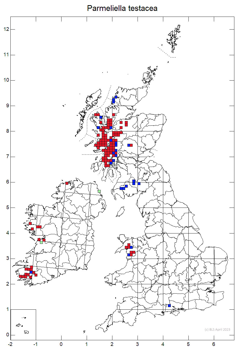 Parmeliella testacea 10km sq distribution map