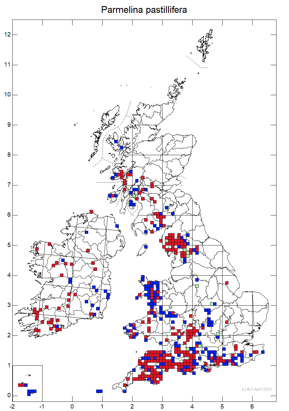 Parmelina pastillifera 10km sq distribution map