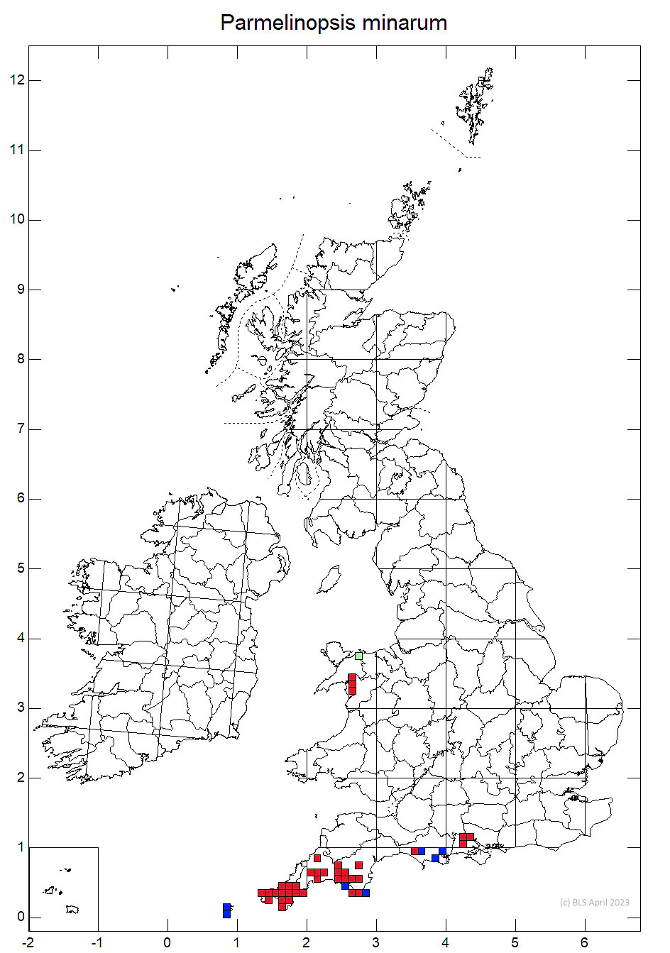 Parmelinopsis minarum 10km sq distribution map