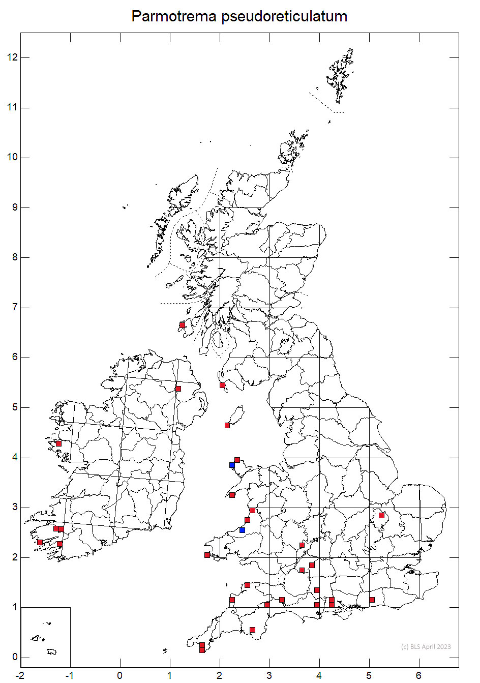 Parmotrema pseudoreticulatum 10km distribution map