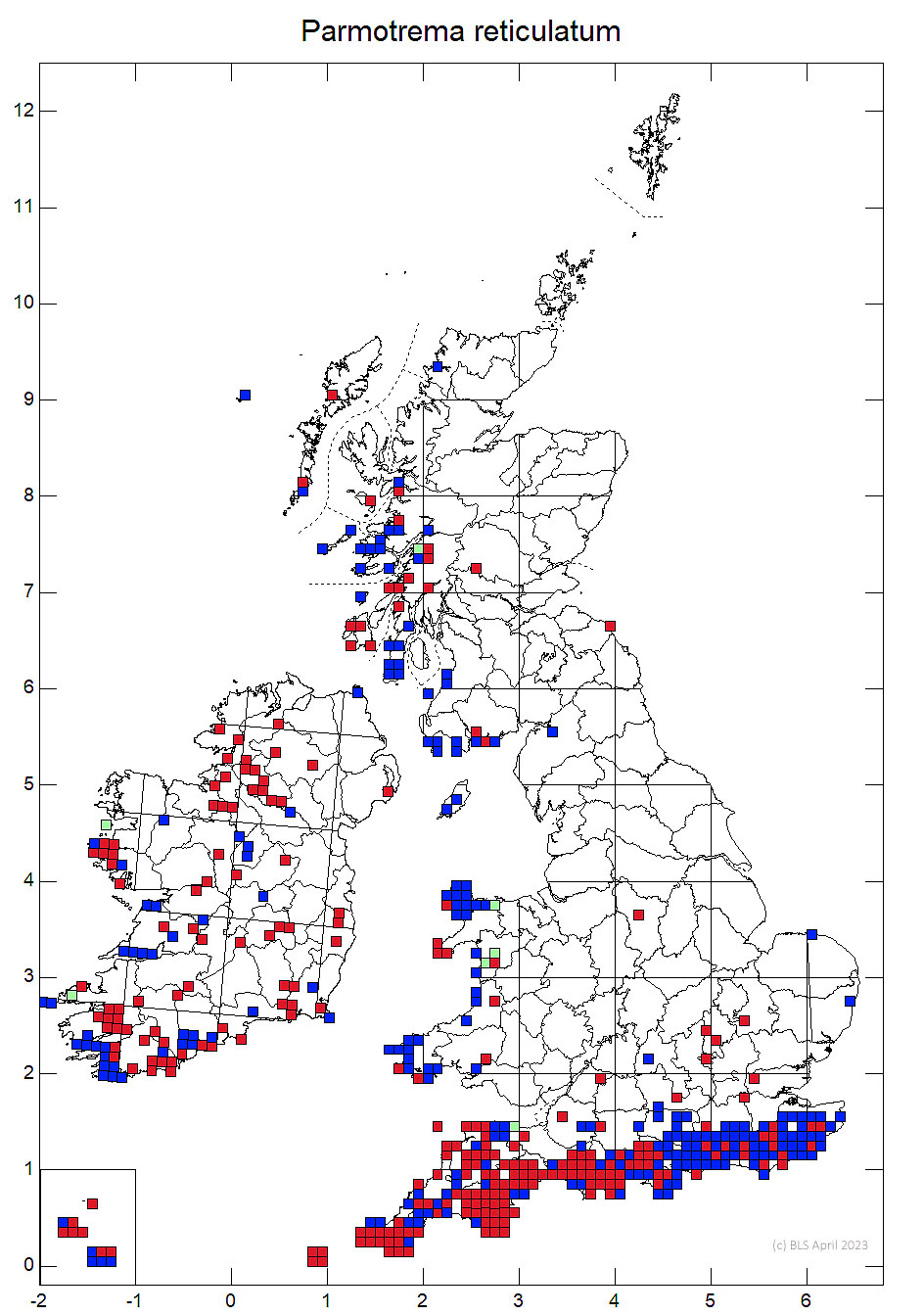 Parmotrema reticulatum 10km sq distribution map