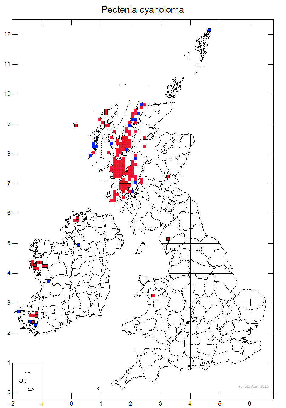 Pectenia cyanoloma 10km distribution map
