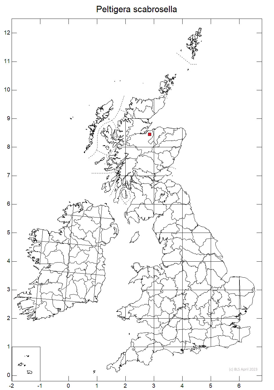 Peltigera scabrosella 10km sq distribution map