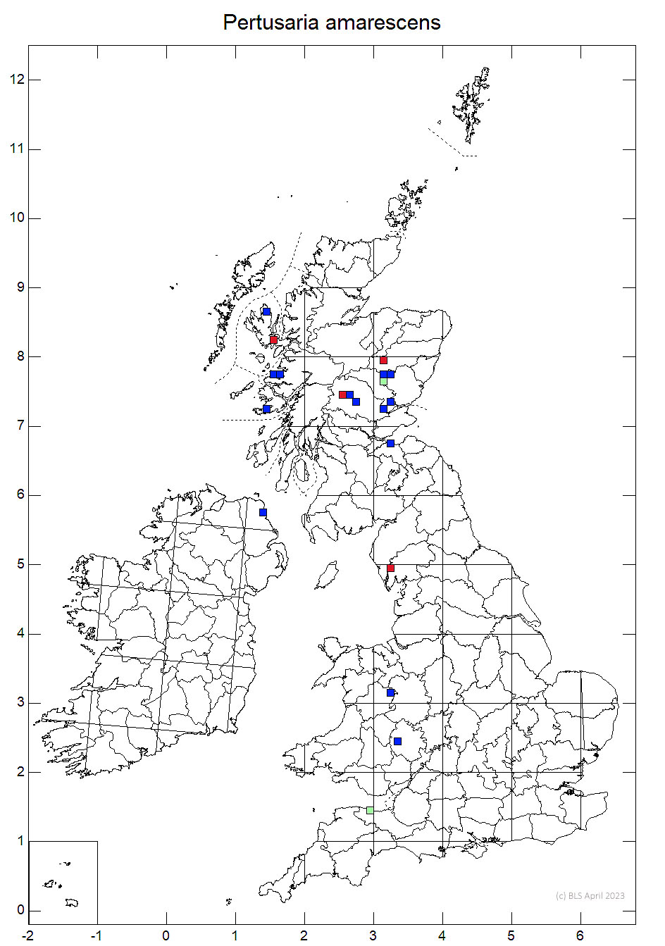 Pertusaria amarescens 10km sq distribution map