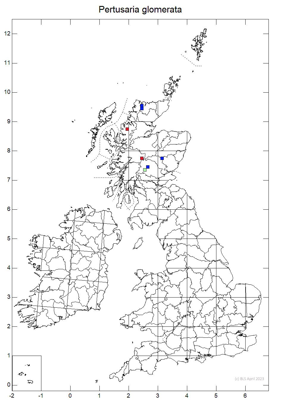 Pertusaria glomerata 10km distribution map