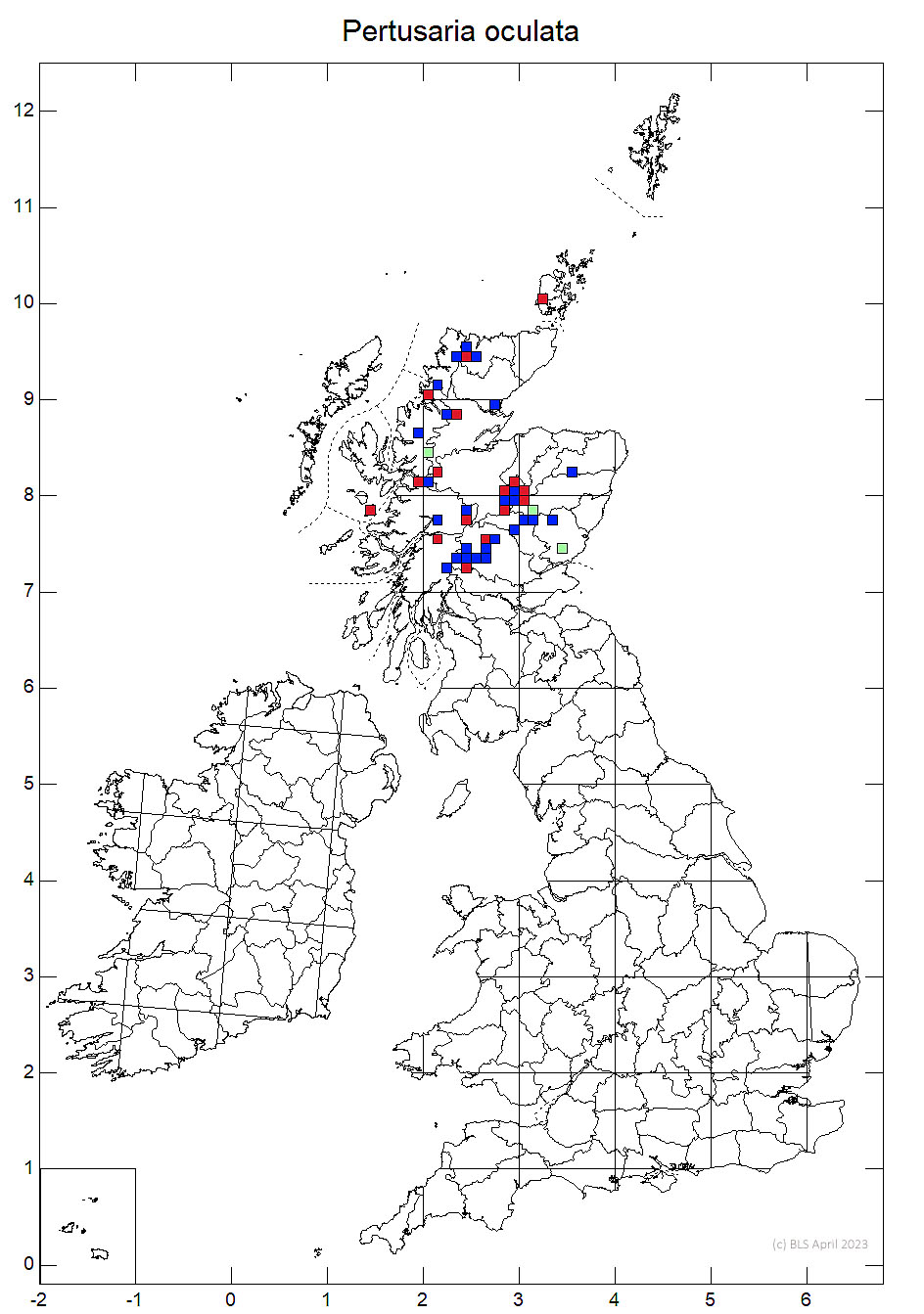 Pertusaria oculata 10km sq distribution map