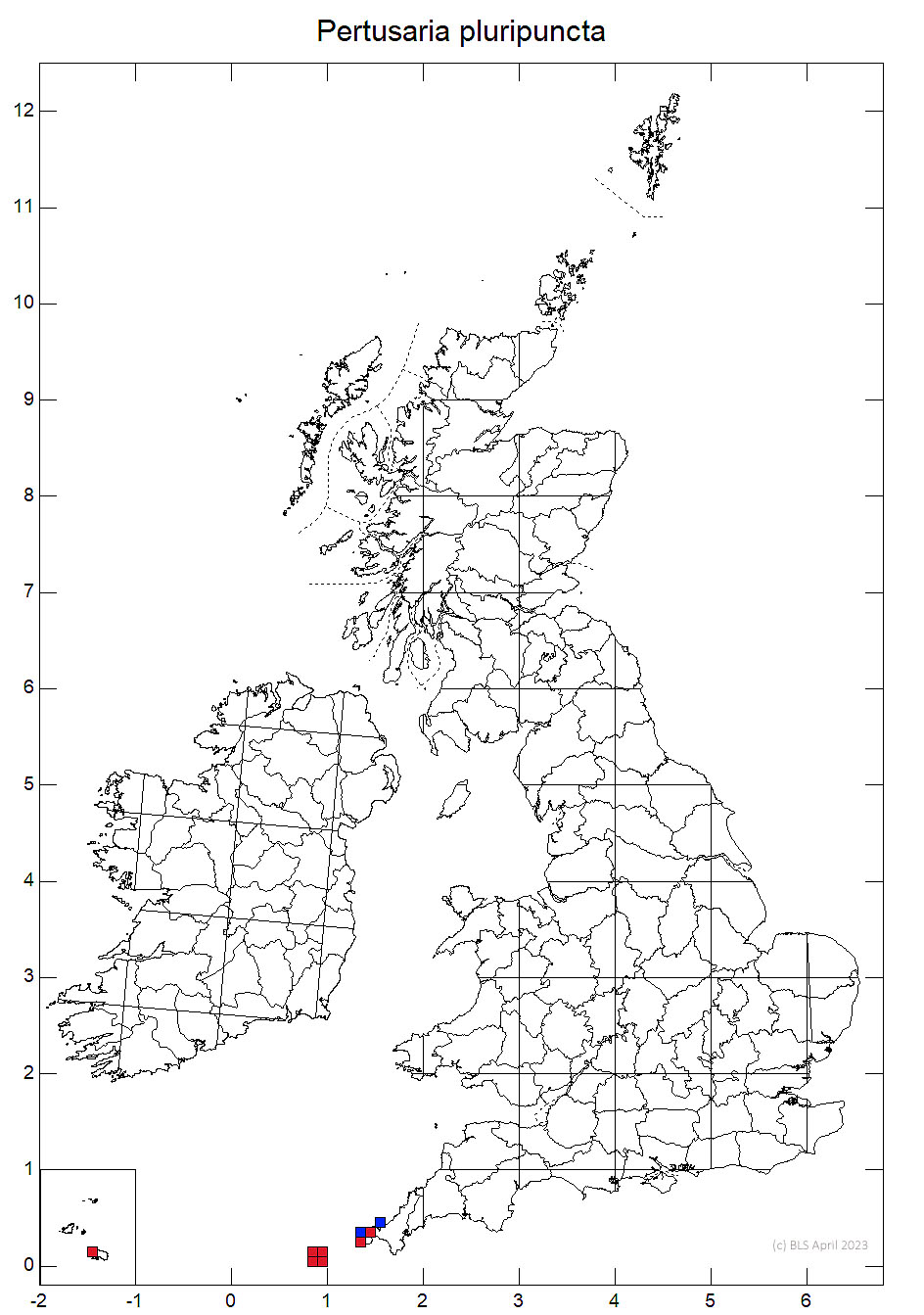 Pertusaria pluripuncta 10km sq distribution map