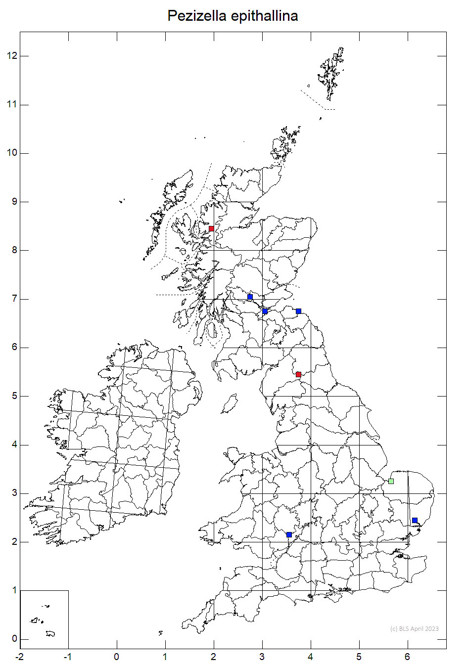 Pezizella epithallina 10km sq distribution map
