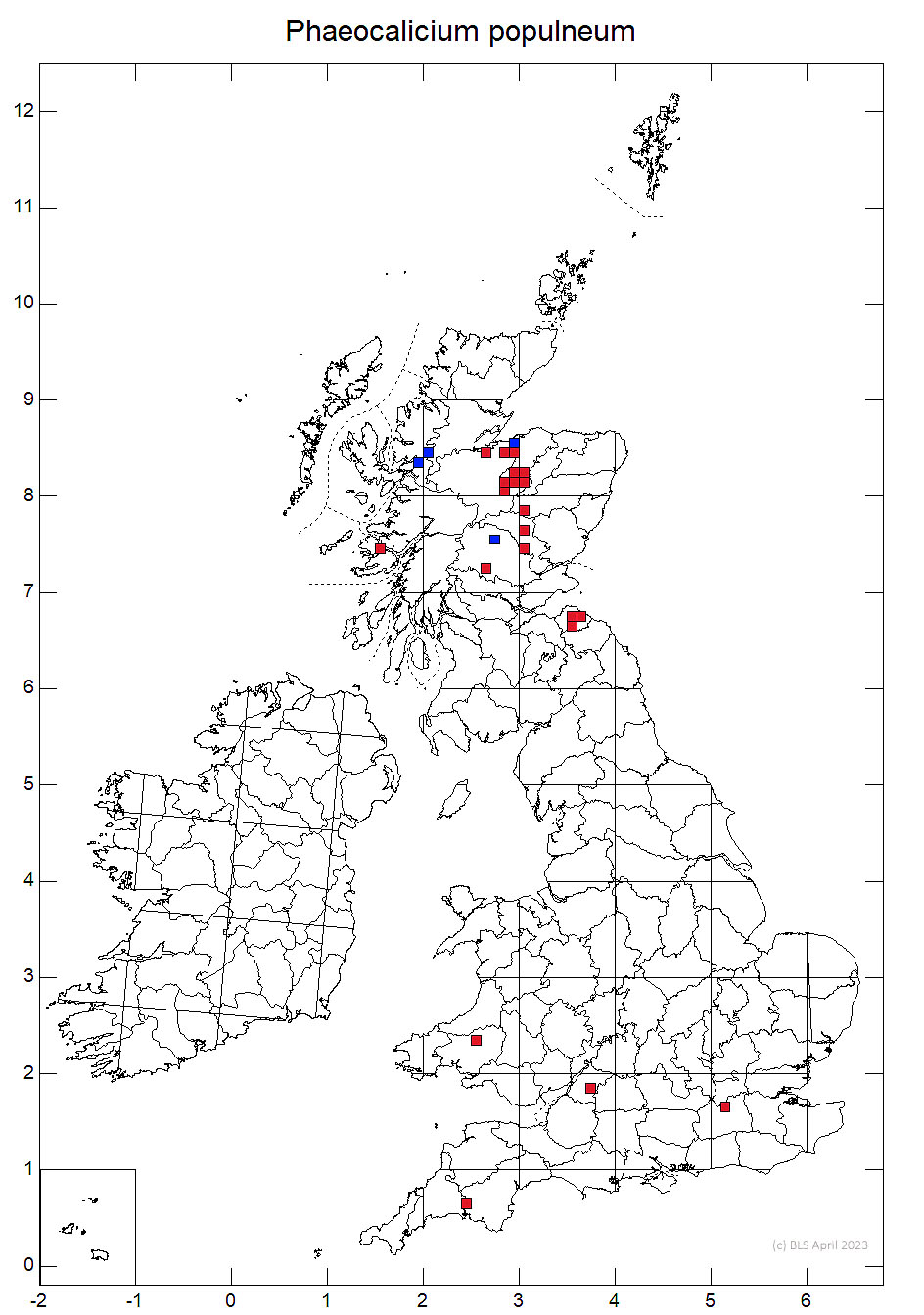 Phaeocalicium populneum 10km distribution map