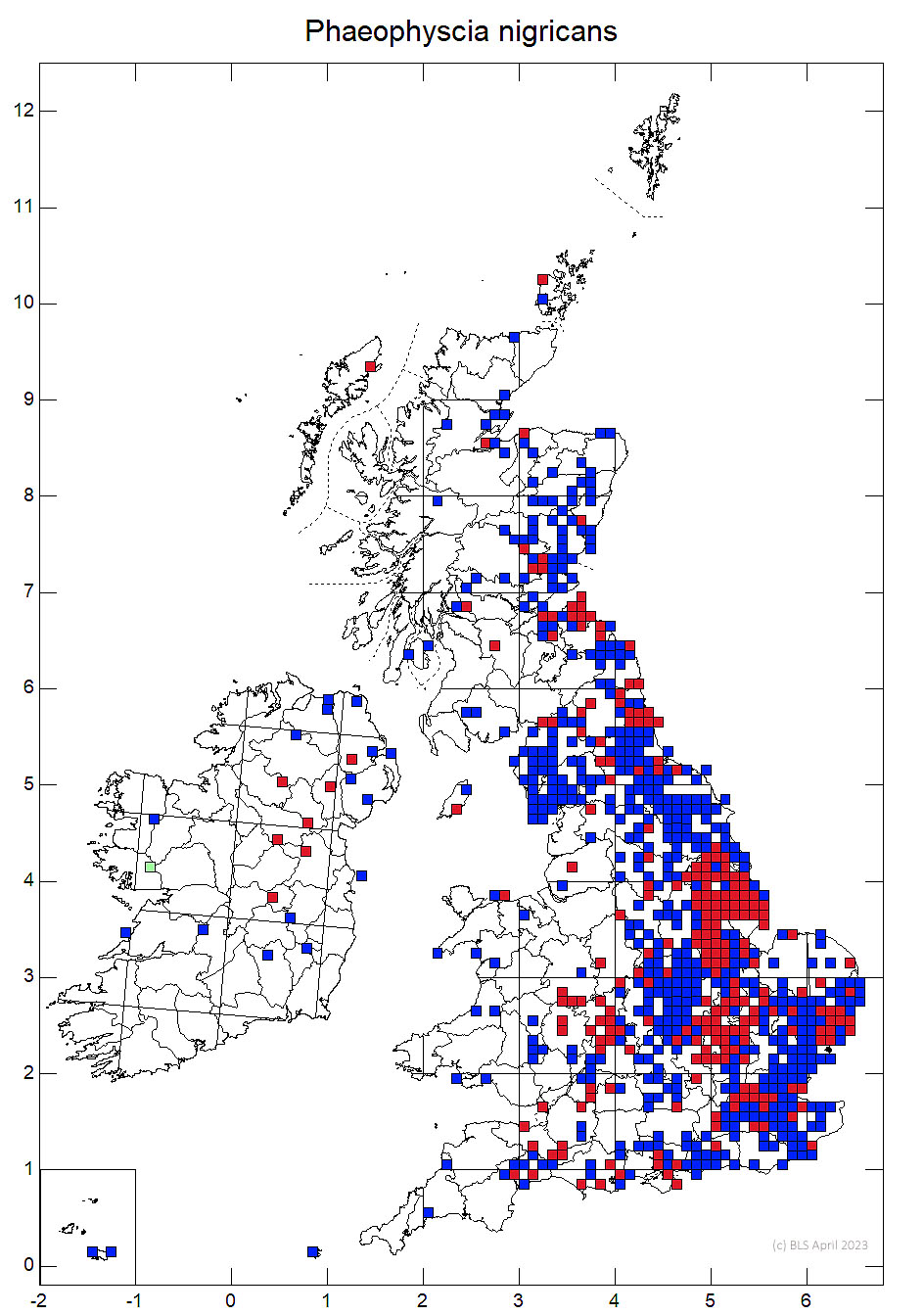 Phaeophyscia nigricans 10km sq distribution map