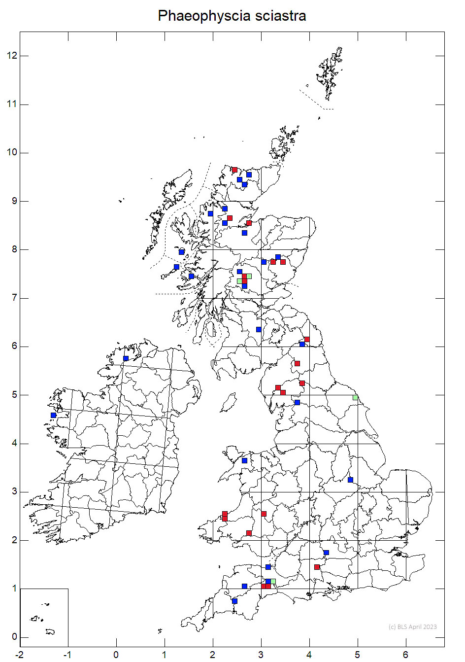 Phaeophyscia sciastra 10km sq distribution map