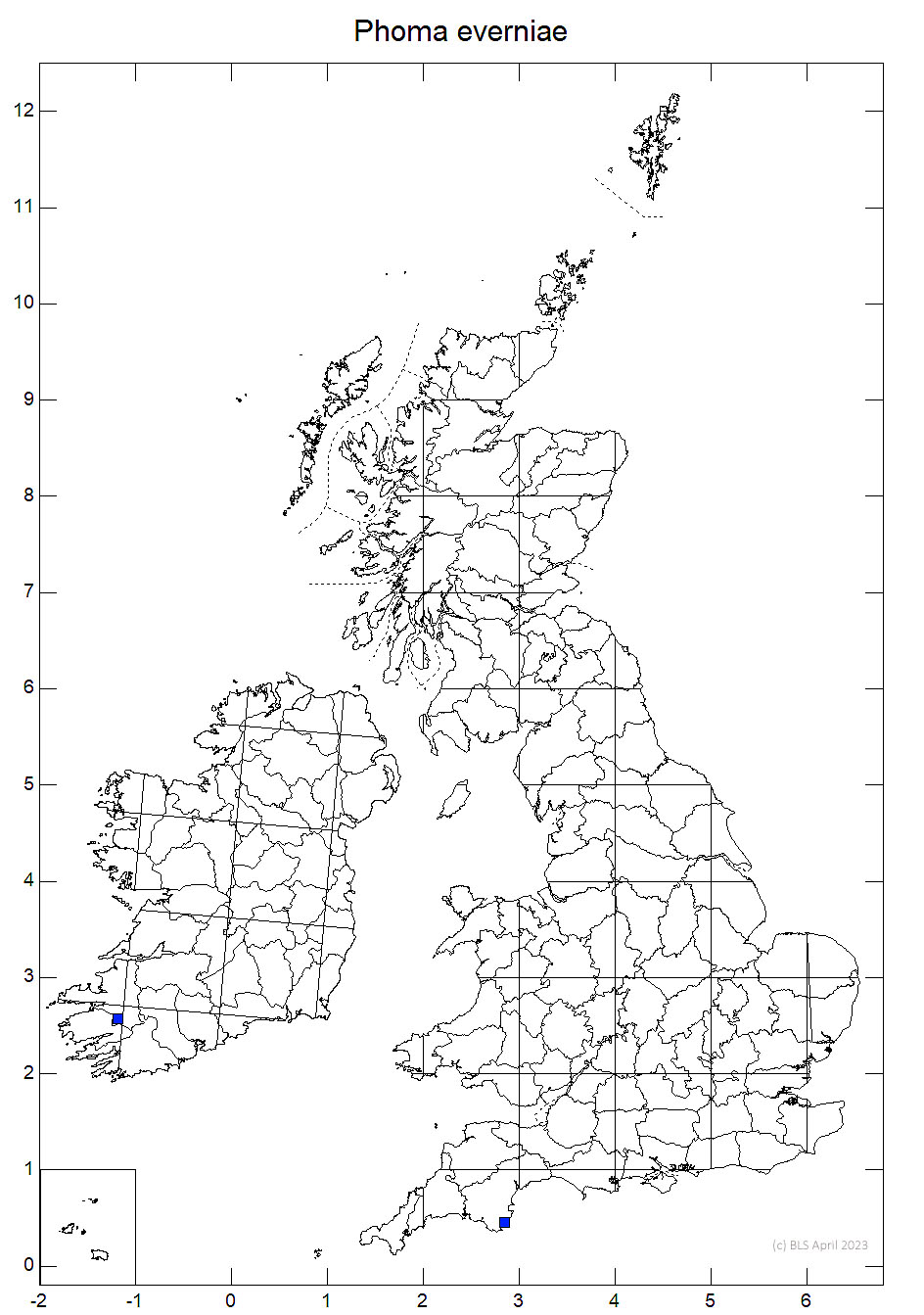 Phoma everniae 10km sq distribution map
