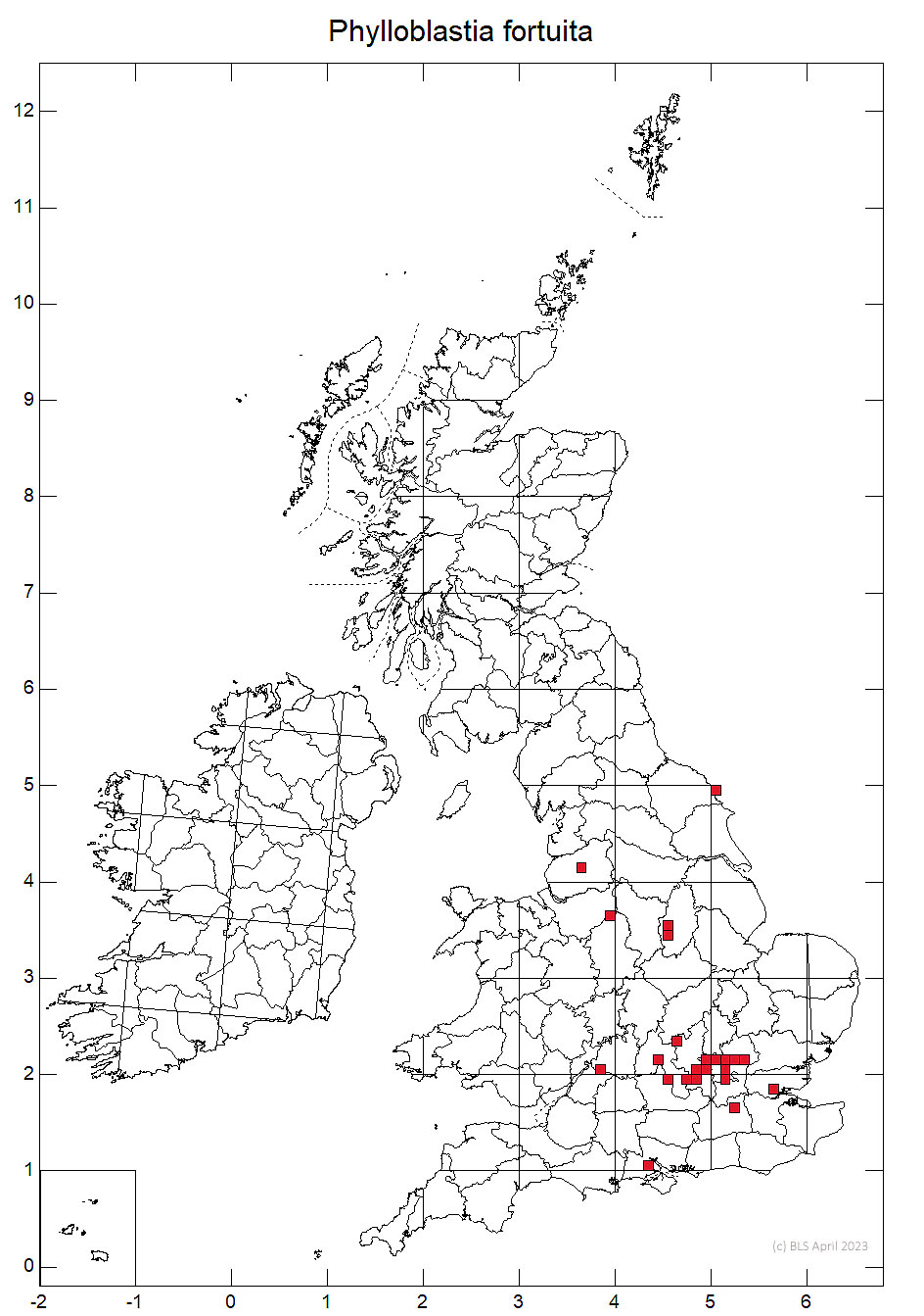 Phylloblastia fortuita 10km distribution map