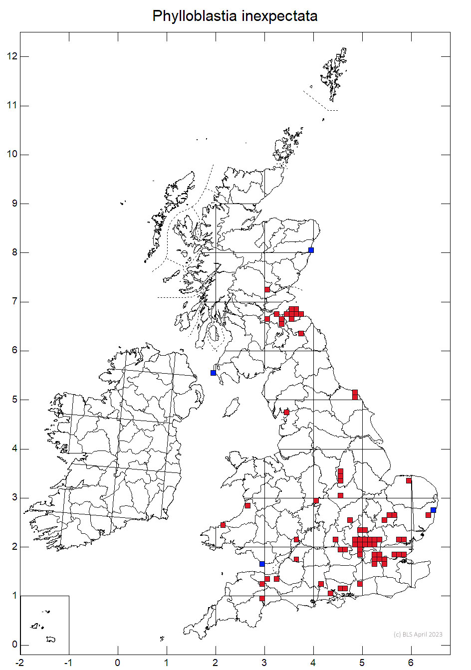 Phylloblastia inexpectata 10km sq distribution map