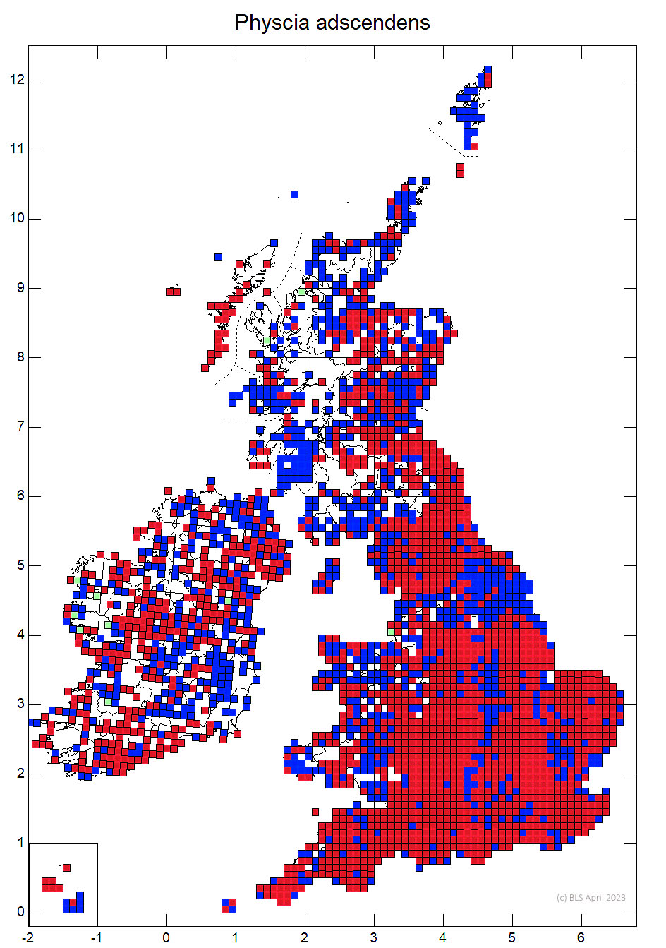 Physcia adscendens 10km sq distribution map