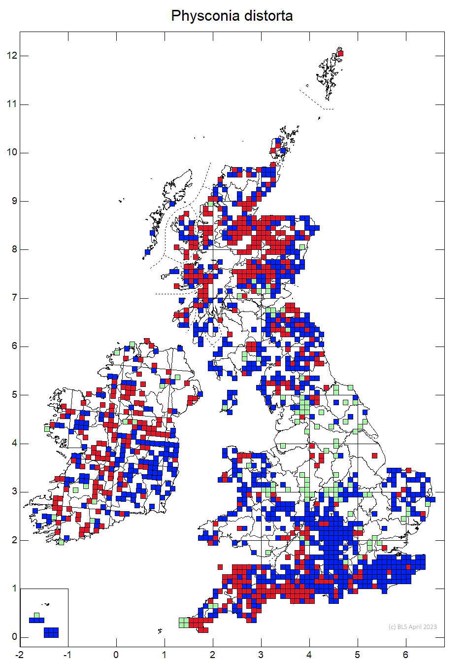 Physconia distorta 10km sq distribution map