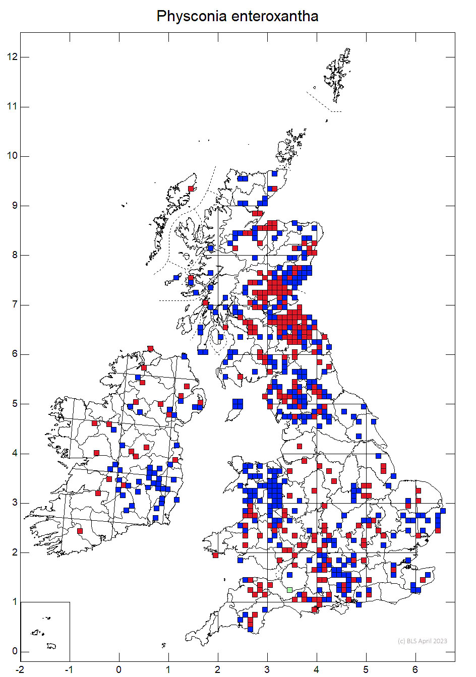 Physconia enteroxantha 10km sq distribution map
