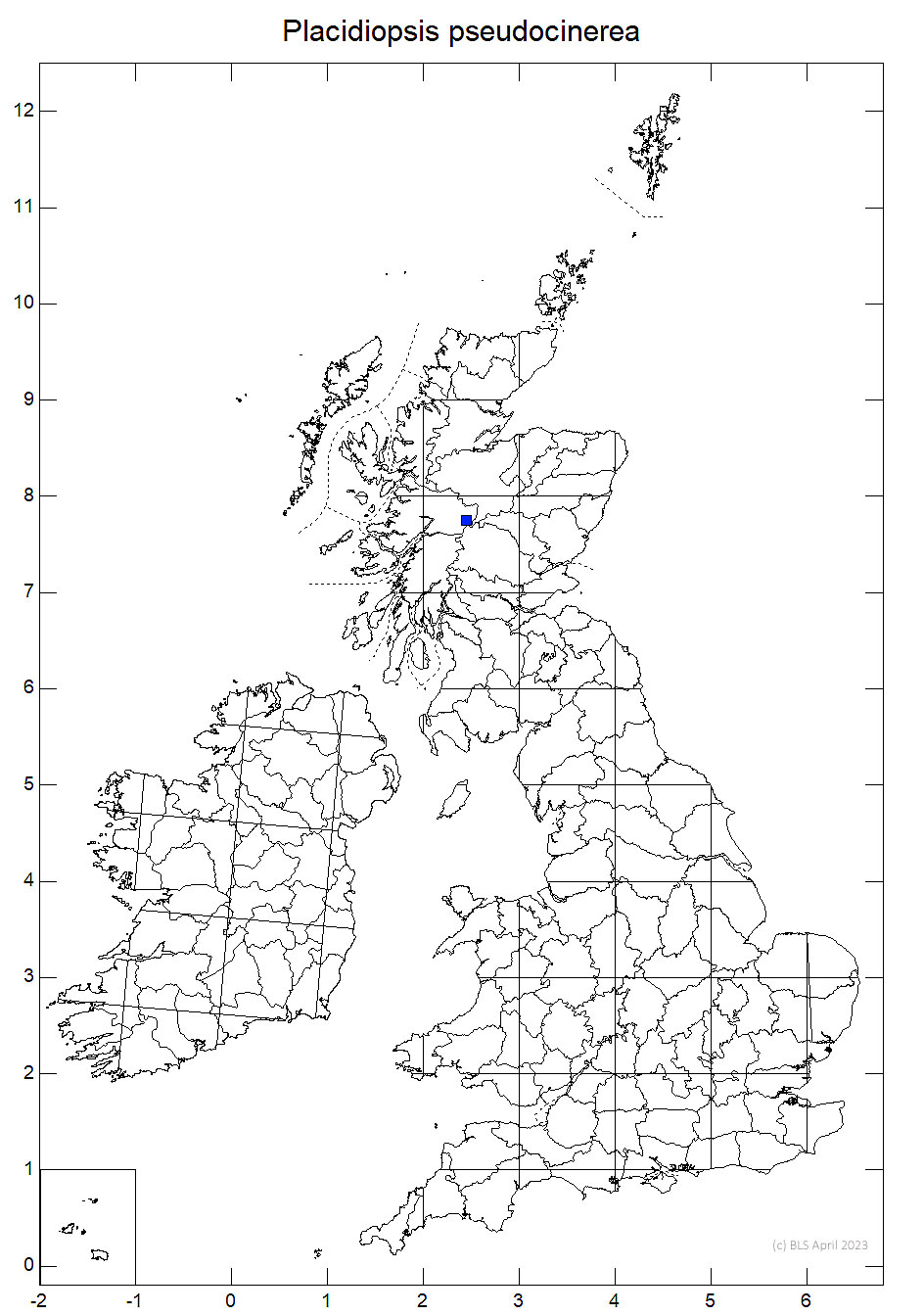 Placidiopsis pseudocinerea 10km sq distribution map
