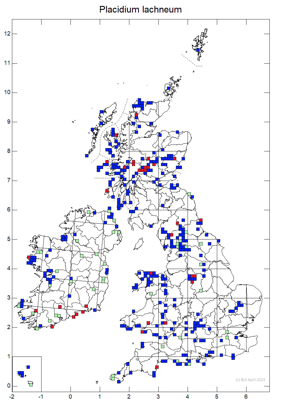 Placidium lachneum 10km sq distribution map