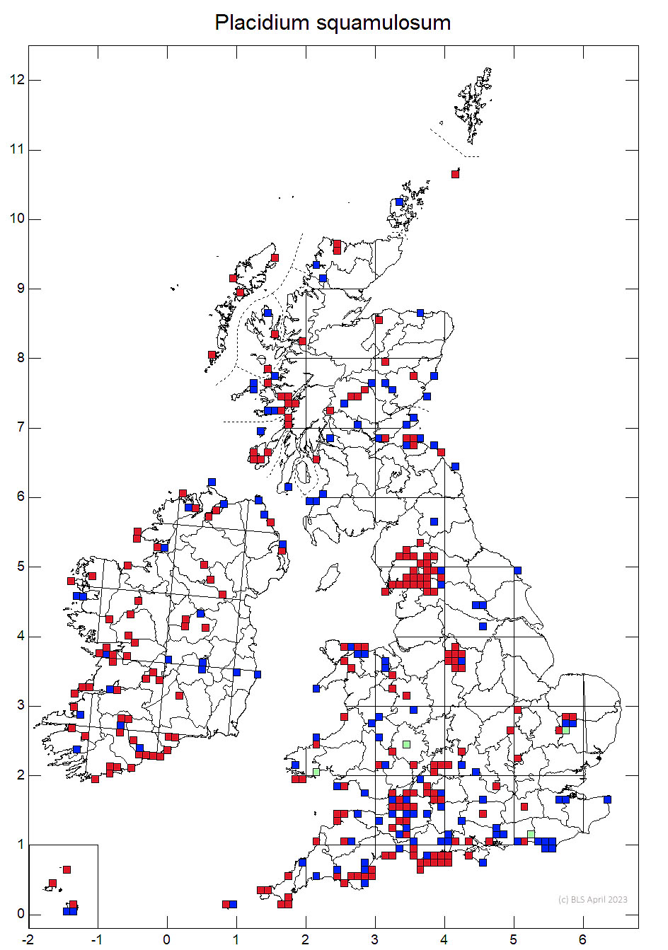 Placidium squamulosum 10km sq distribution map