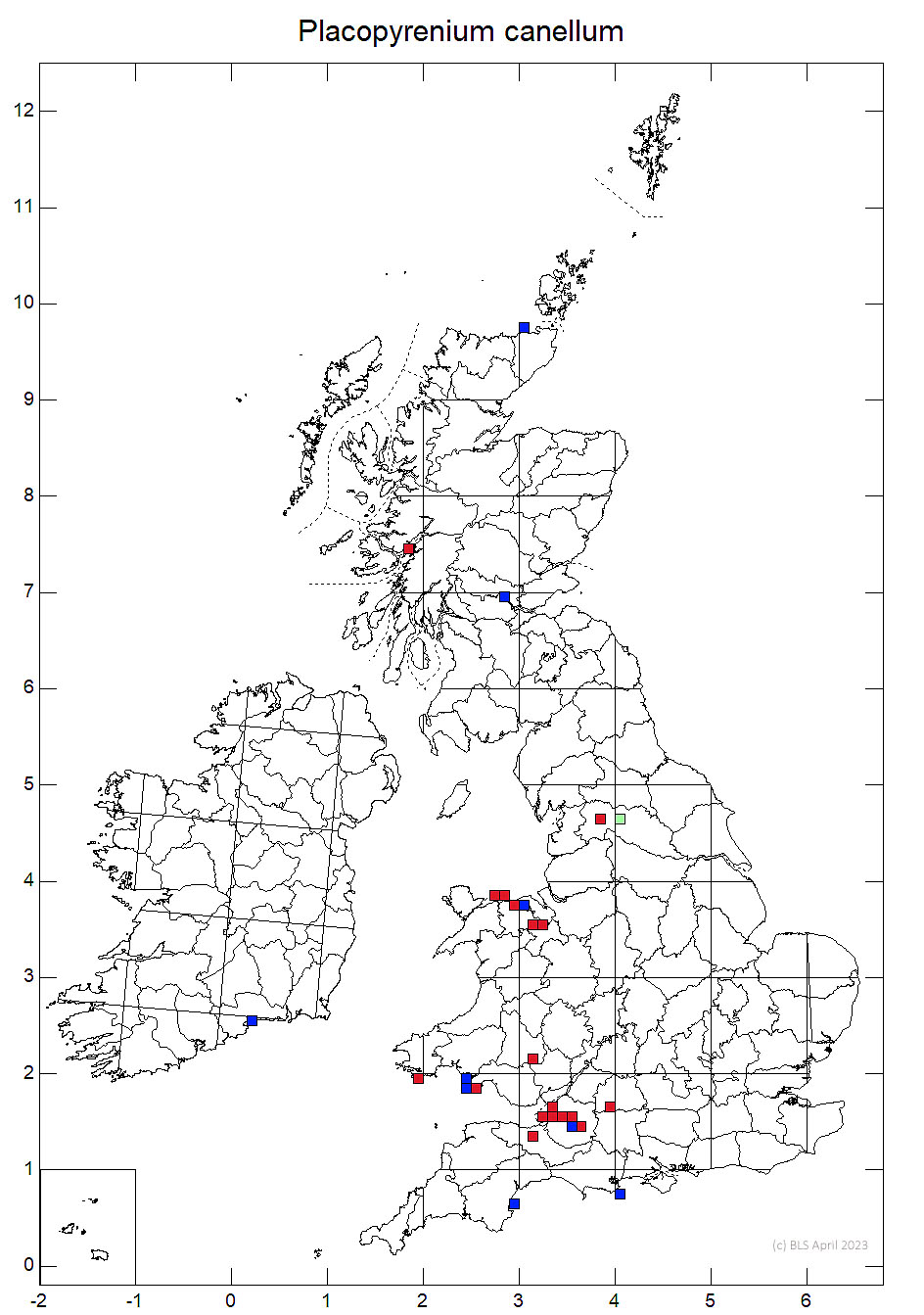 Placopyrenium canellum 10km sq distribution map