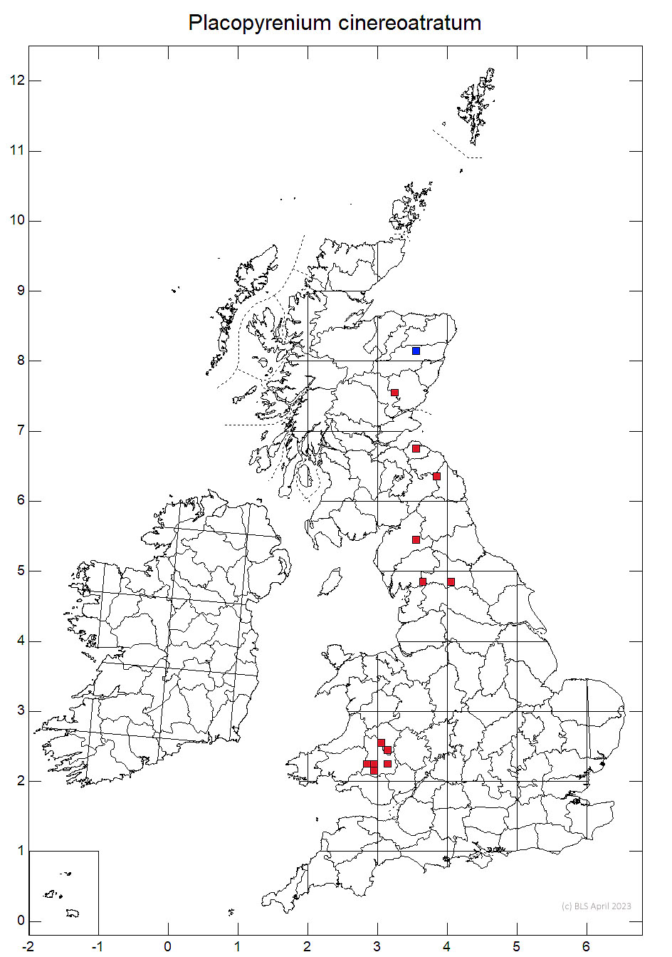 Placopyrenium cinereoatratum 10km sq distribution map