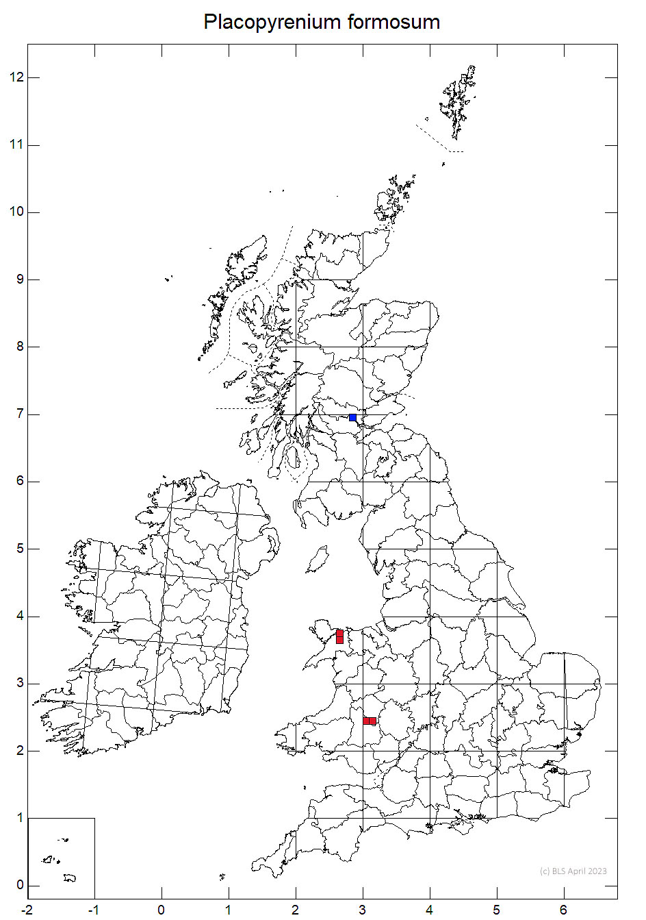 Placopyrenium formosum 10km sq distribution map