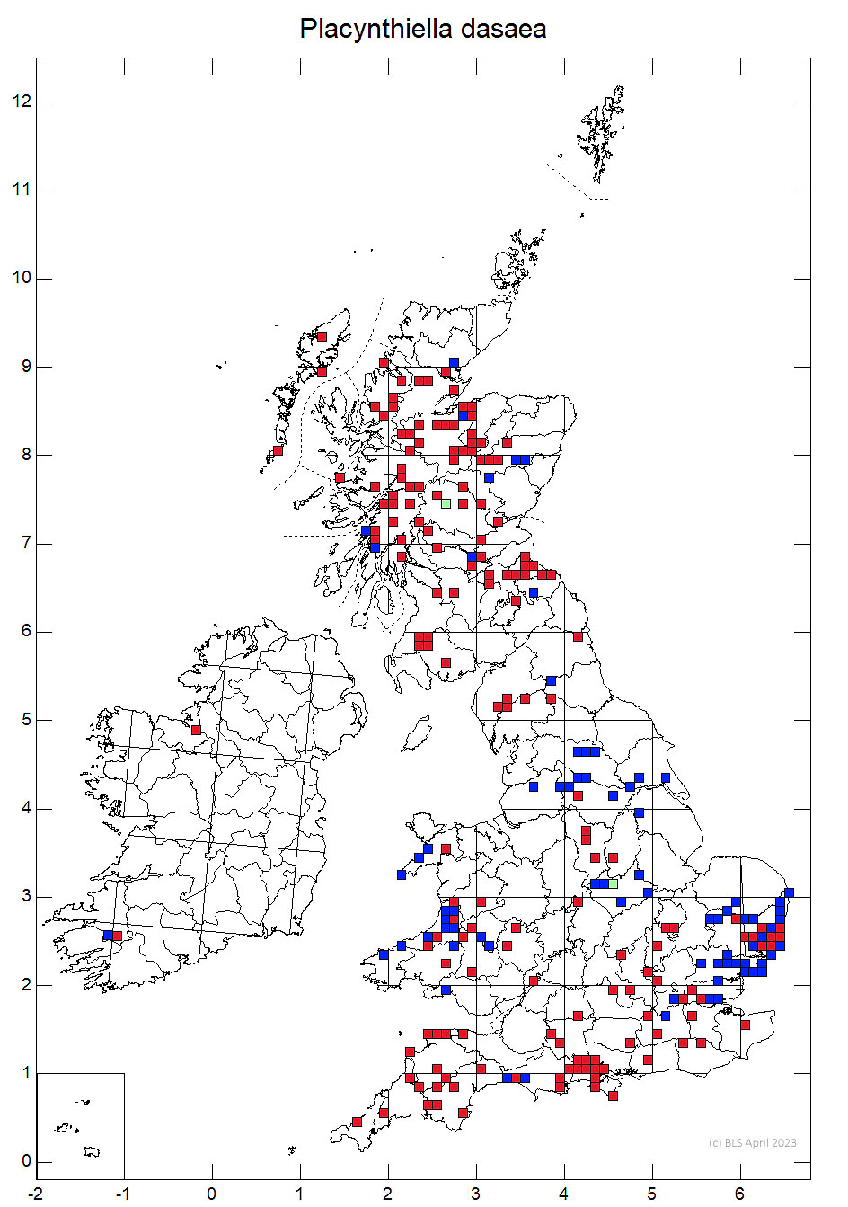 Placynthiella dasaea 10km sq distribution map