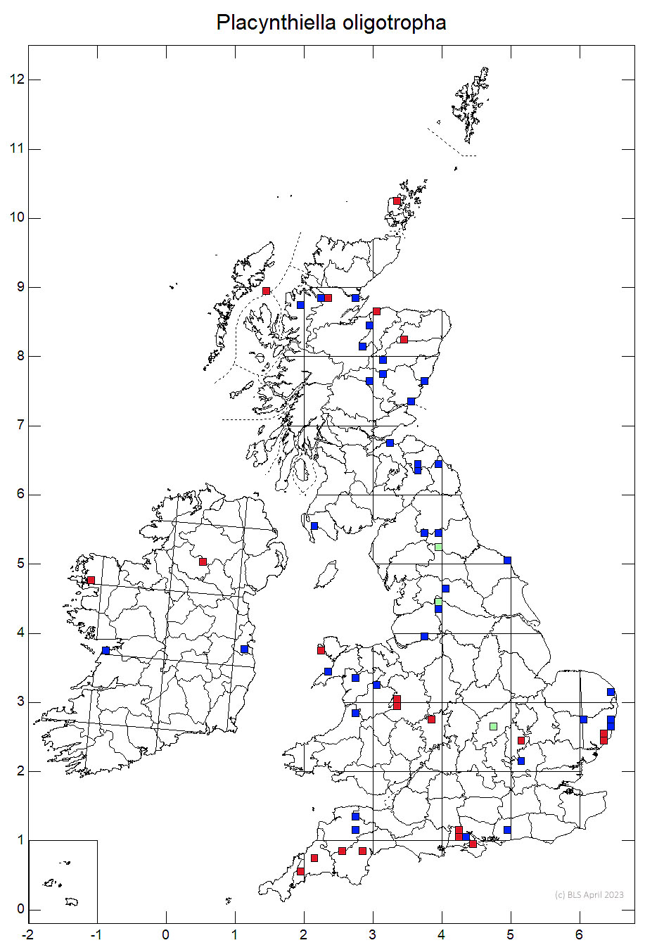Placynthiella oligotropha 10km sq distribution map