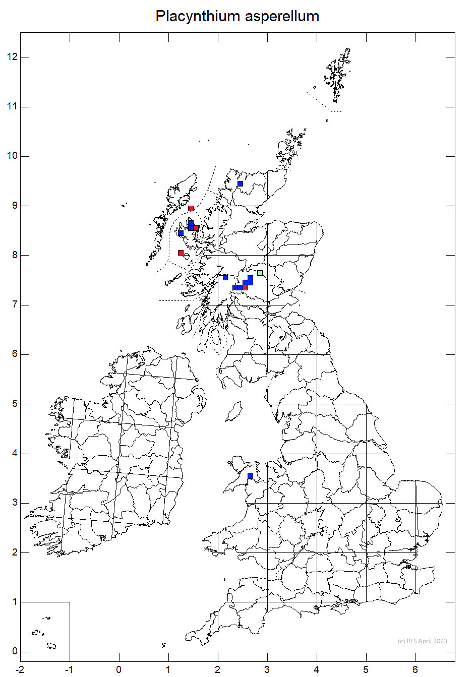 Placynthium asperellum 10km sq distribution map