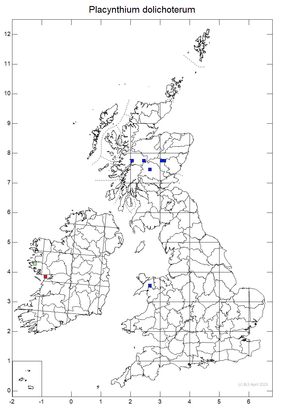 Placynthium dolichoterum 10km distribution map